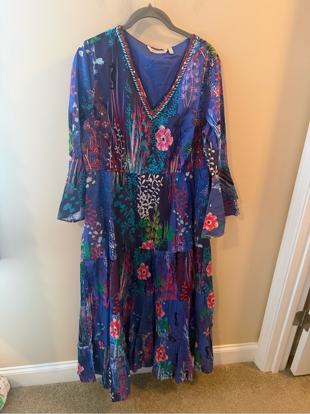 Soft Surroundings Marta Dress maxi beaded floral art to wear beachy boho size M - Picture 11 of 12